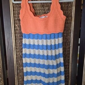 Zara Vibrant Orange and Blue Striped Mini Dress